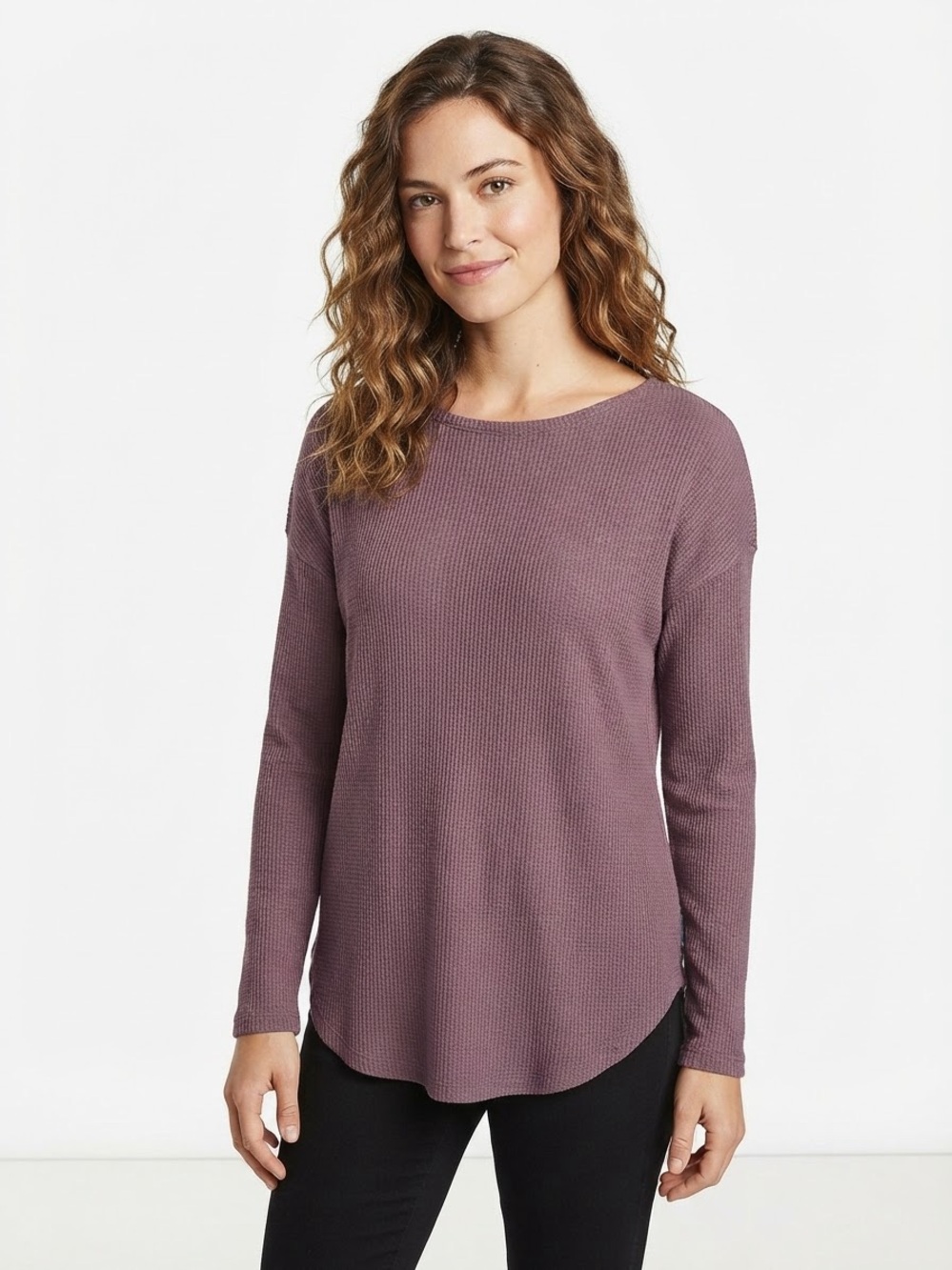 Eddie Bauer Mauve Purple Waffle Knit Thermal Long Sleeve Top Size Medium